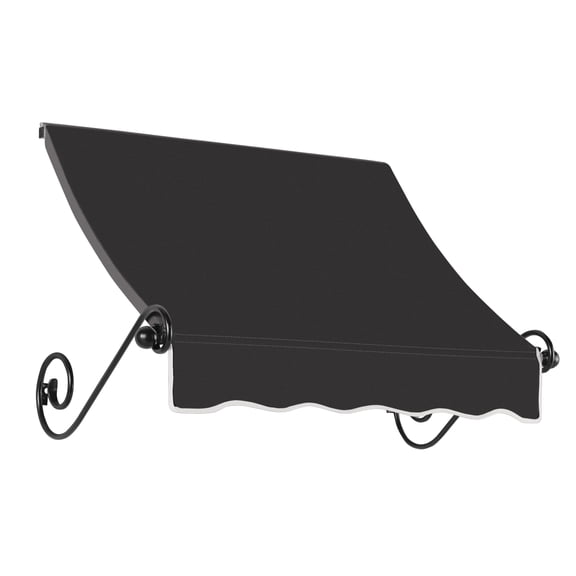Awntech 3.38 Ft Charleston Sloped Fixed Awning with Scrolled Iron Arms (40.5in x 24in x 36in), Black