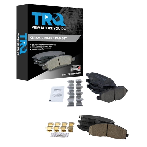 TRQ Front and Rear Brake Pad Set Ceramic Hardware Fits 2012-2016 Chrysler Town and Country 2012-2016 Dodge Grand Caravan 2012-2014 Volkswagen Routan 2012-2015 Ram CV 2013 Dodge Journey