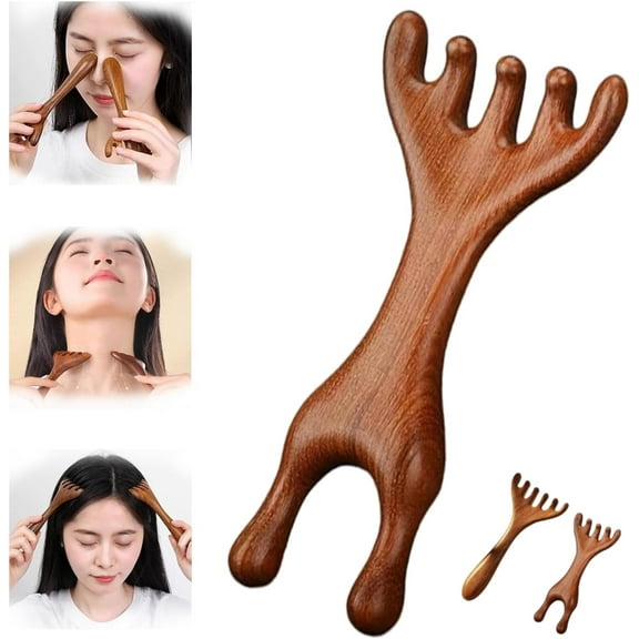 Five Touch Therapy Comb, Saludea Foot Massage Comb, Scalp Massage, Wooden Head Scalp Massage, Sandalwood Multi-Functional Handheld Head Combs, for Scalp/Face/Neck/Shoulder (B)
