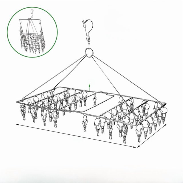 New Chinese Style Stainless Steel Folding Drying Rack with 46 Clips - Multi-functional for Socks, Underwear & Small Garments, Windproof Design for Home & Dormitory, Single Packaged 4.0 Line Square