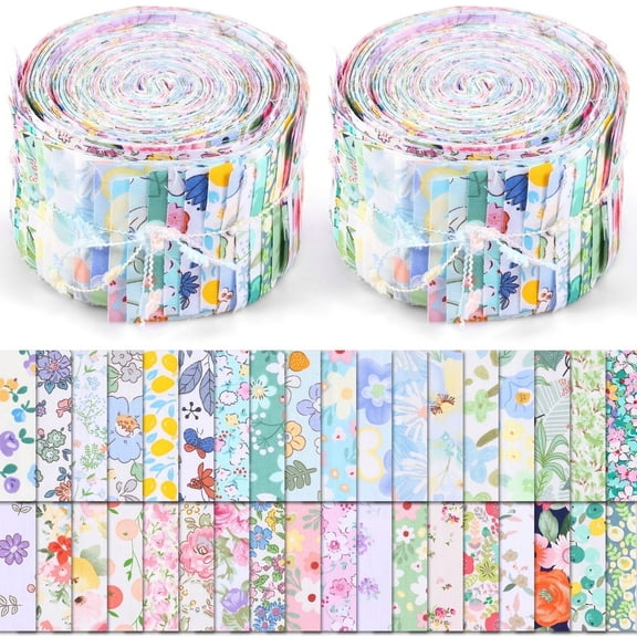 Wekvgz 80Pcs Cotton Quilting Fabric Soft Colorful Printed Sewing Fabric Multipurpose Pre Cut Strips 40 Floral Prints for DIY Handmade Crafting