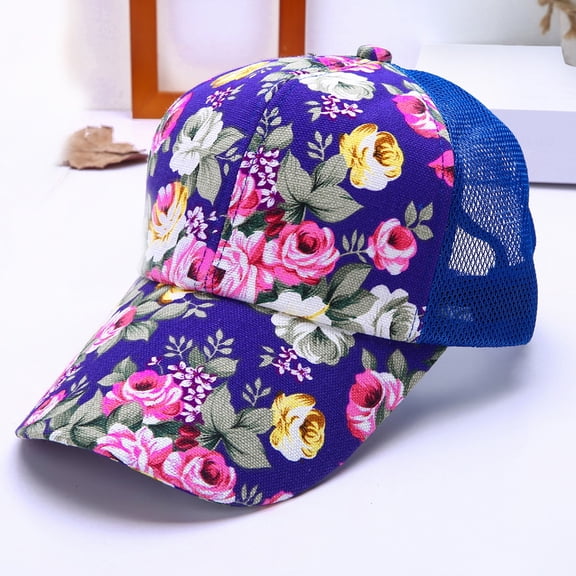 HuangHuanChen Sun Hats for Women Floral Printing Sun-proof CapUV Protection Trucker Hat Flower Hats Adjustable Baseball Cap Baseball Caps for Women