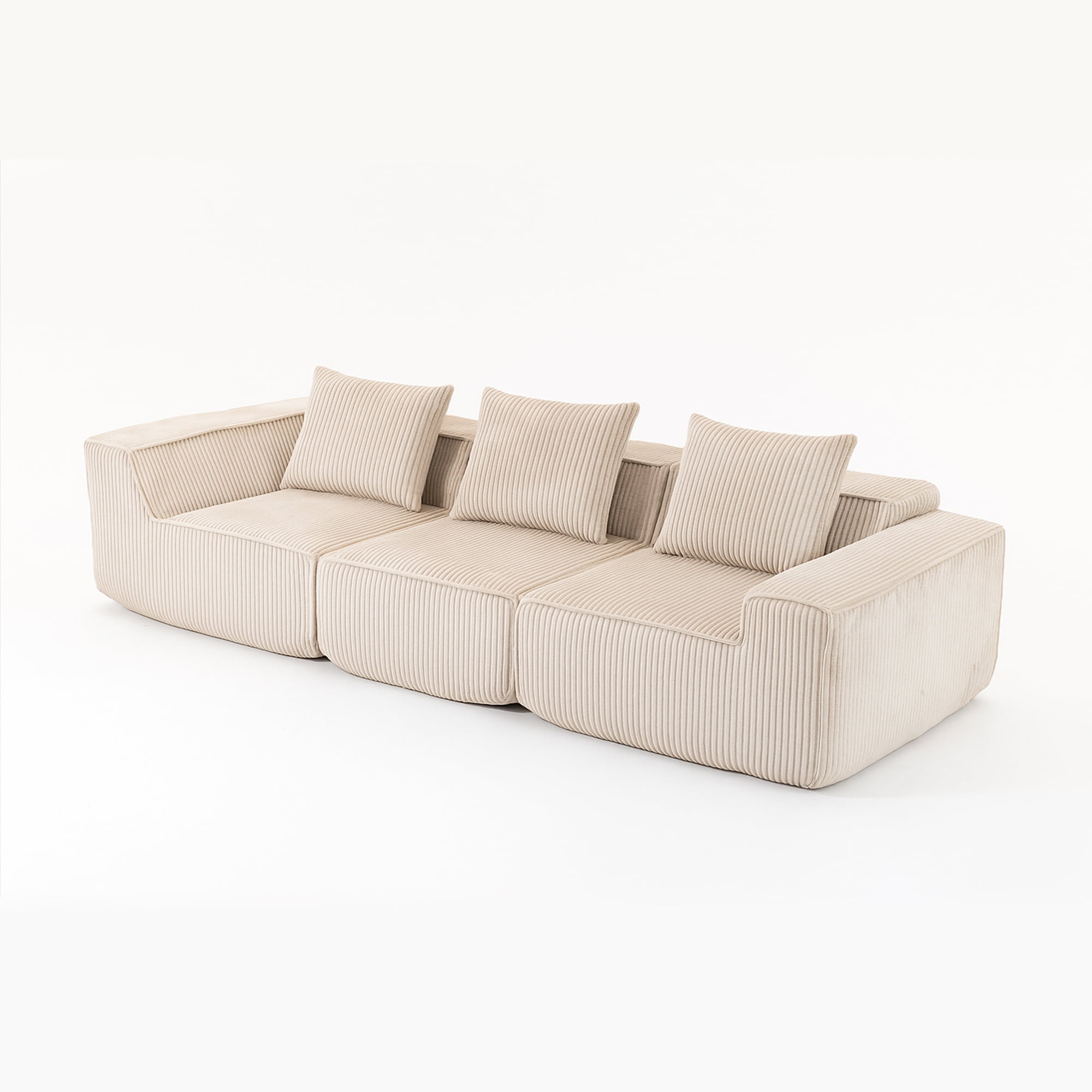 Demi Bonn 111" Modular Sectional Sofa Couchesk, Corduroy 3 Seat Couch Memory Foam Couches for Living Room, Cloud Couch, Beige