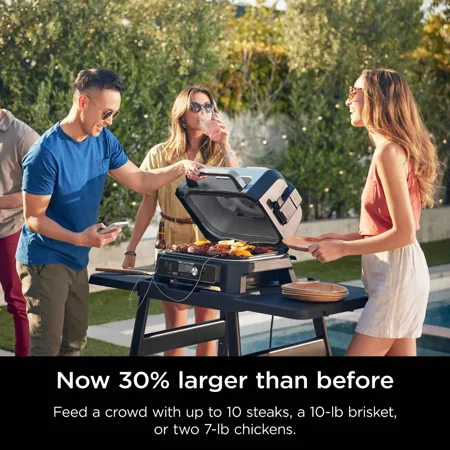 Ninja - Woodfire ProConnect Premium XL Outdoor 7-in-1 Grill & Smoker, App Enabled, Air Fryer, 2 Built-In Thermometers - Blue