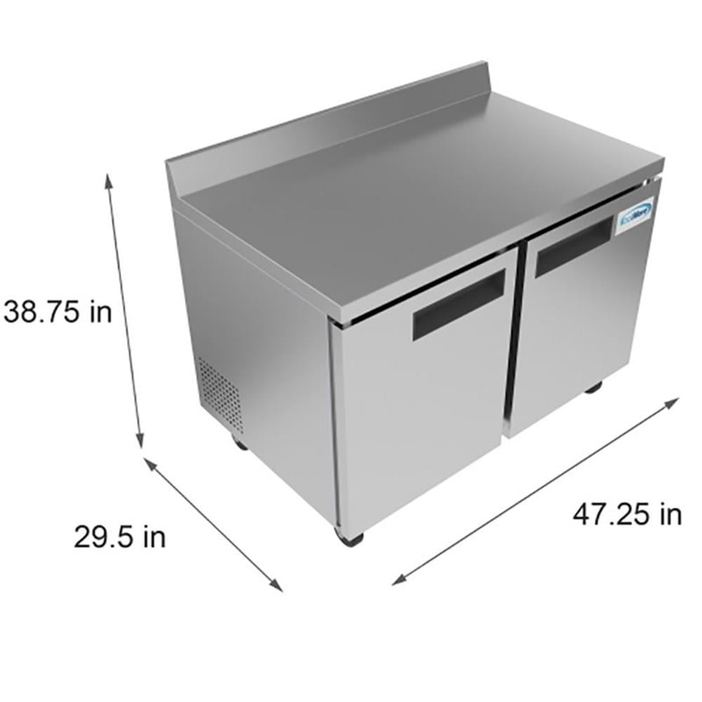 Pemberly Row 48" 2-Door Stainless Steel Worktop Commercial Freezer in Silver