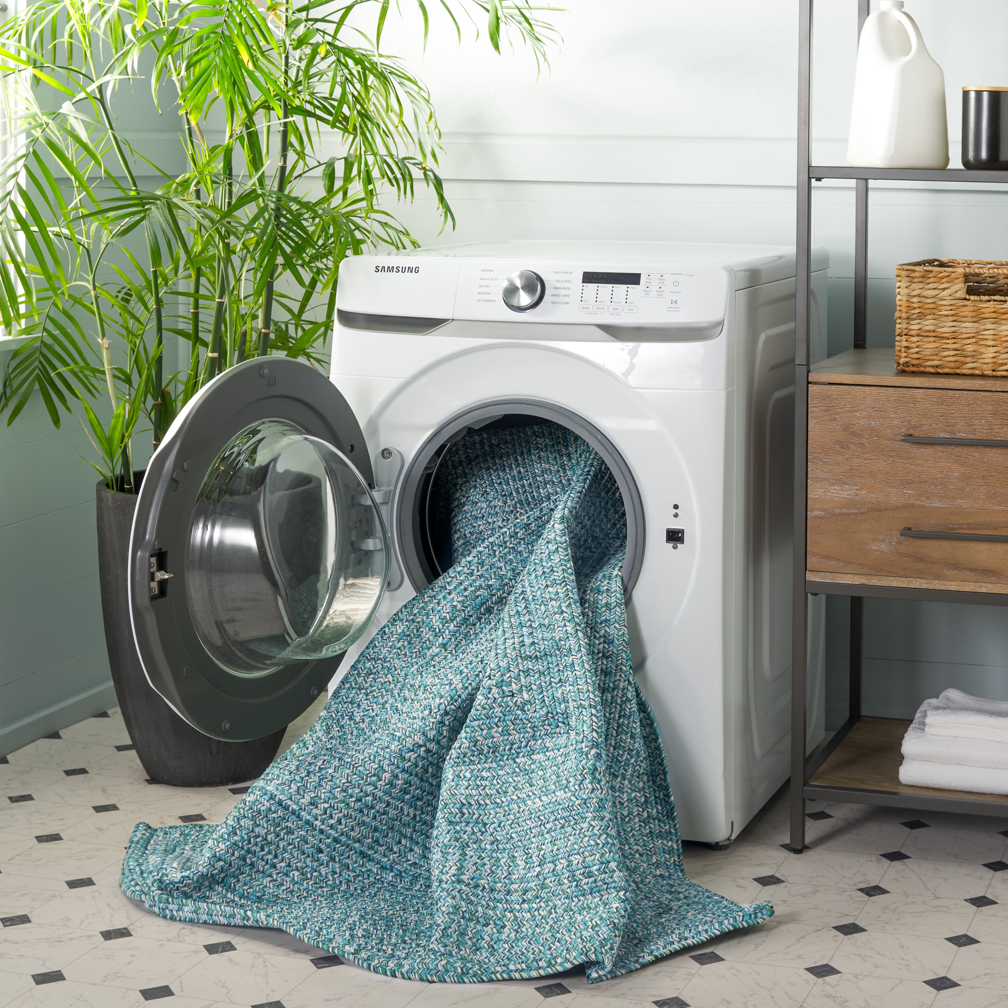 SAFAVIEH Braided Gino Distressed Machine Washable Reversible Area Rug, Teal/Green, 2'3" x 4'