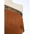 thumbnail image 5 of inlzdz Girls Brown Native Princess Dress One Shoulder Suede Fringe Short Dresses with Tassel Sleeves Brown 8, 5 of 8