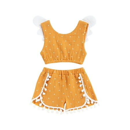 

Gzhioc Baby Girls Summer Clothes Dot Print Sleeveless Tank Tops Cropped and Casual Shorts with Cotton Ball Set
