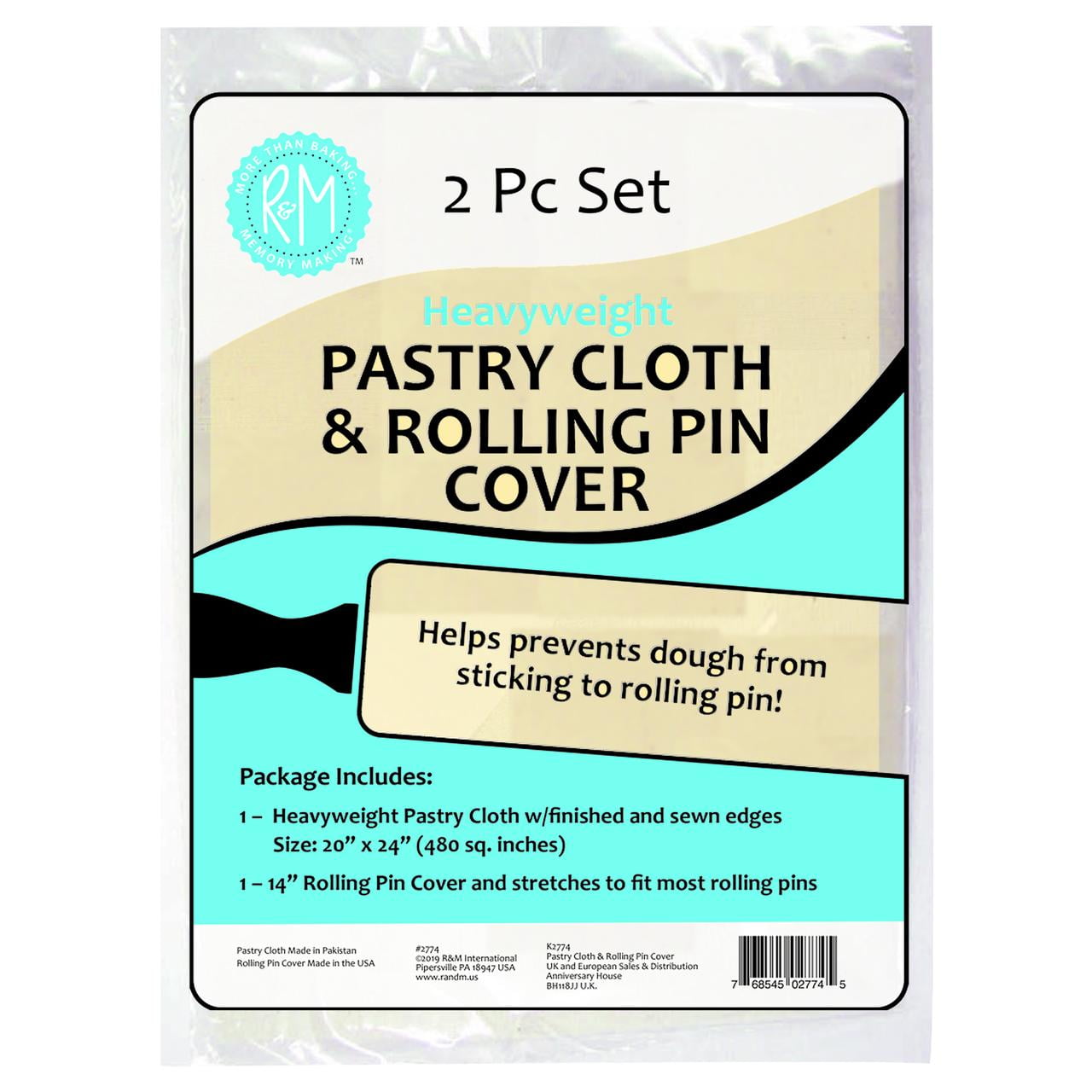R&M International Pastry Cloth and Rolling Pin Cover 2 PC Set Non Stick