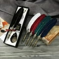 thumbnail image 4 of Feather Pen Set, Retro Style Carved Design, Personalized Pens, with Ink, 2 Replacement Tips, Fountain Pen Stand Base, Green, 4 of 6
