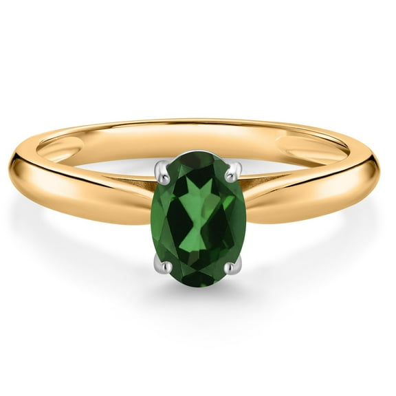 Gem Stone King 10K Yellow Gold Emerald Envy Mystic Topaz Solitaire Engagement Ring for Women (0.80 Cttw, Oval 7X5MM, Gemstone Birthstone, Size 6)