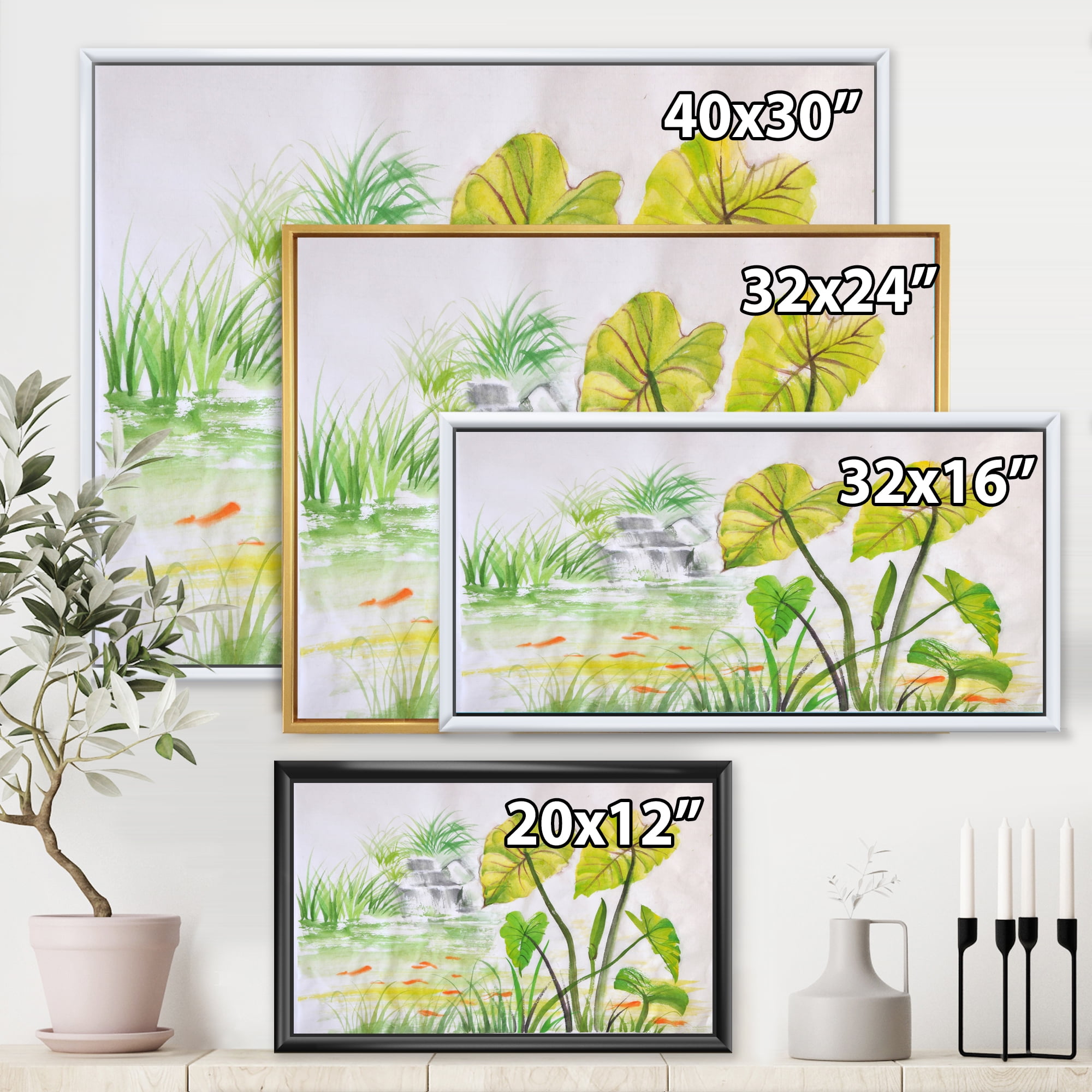 Designart 'Ancient Lotus Pond' Lake House Framed Canvas Wall Art Print
