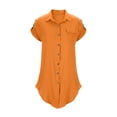 thumbnail image 6 of Women's Summer Short Sleeve Shirtdress Lapel V-Neck Button Down Textured Fabric Roll Tab Sleeve Mini Dress with Pocket For Casual Daily Wear Or Beach, 6 of 7