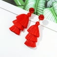 thumbnail image 5 of Rave Envy Layered Tassel 3 Tier Bohemian Red Dangle Drop Earrings, 5 of 6