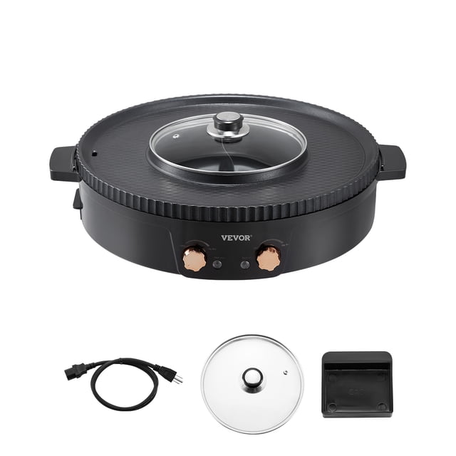 VEVOR Olla caliente con parrilla 1800W 2 en 1 Parrilla electrica sin humo Olla caliente para 2-8 personas