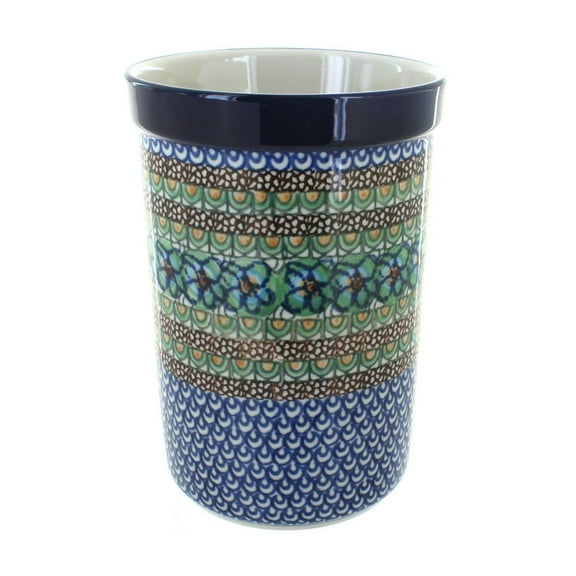 Blue Rose Polish Pottery Mardi Gras Utensil Jar