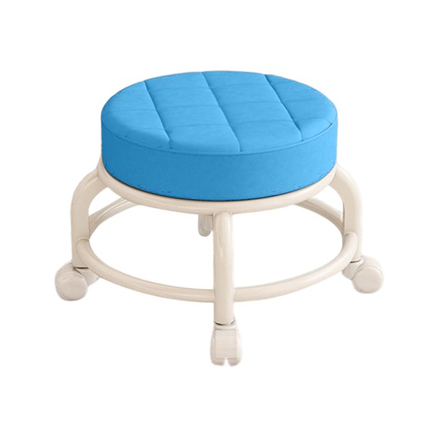 Taburete de pedicura Gloria, Asiento rodante bajo, redondo, Fácil de mover, Azul oscuro