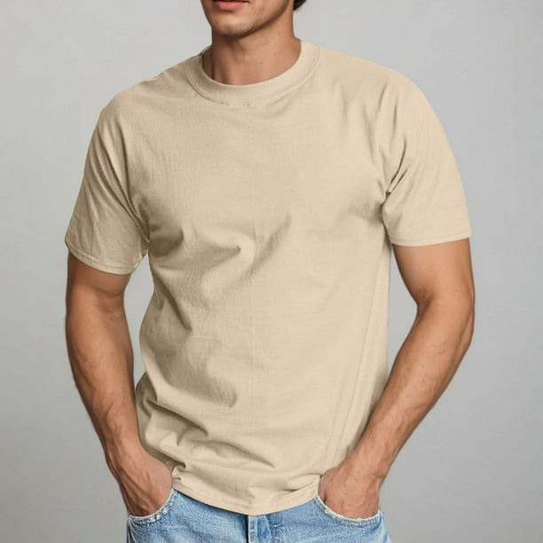 pstuiky Camisas casuales de manga corta para hombre, Jersey deportivo de manga corta para hombre, de color liso, con canalé y alta elasticidad, cuello redondo, para fitness y musculación l