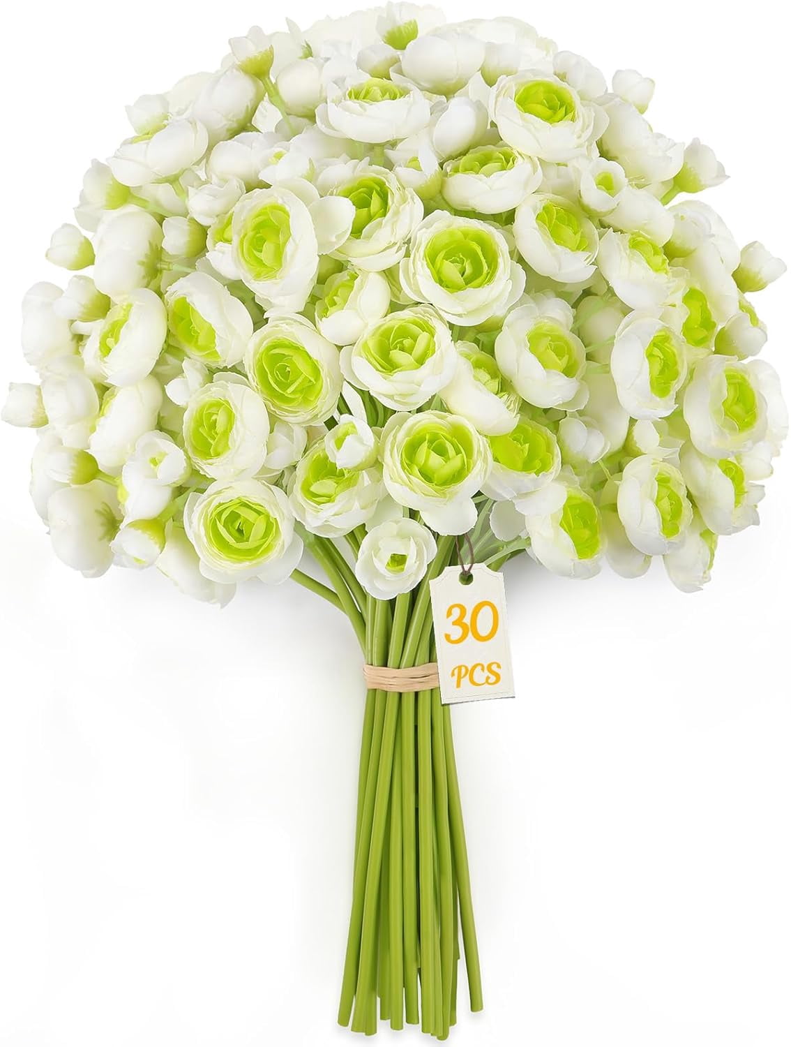 30Pcs Ranunculus Artificial Flowers Faux Silk Mini Ranunculus, Spring Flowers Artificial Indoor for DIY Bouquets, Bulk Fake Wedding Filler Flowers for Bride Decorations & Arrangements, Green