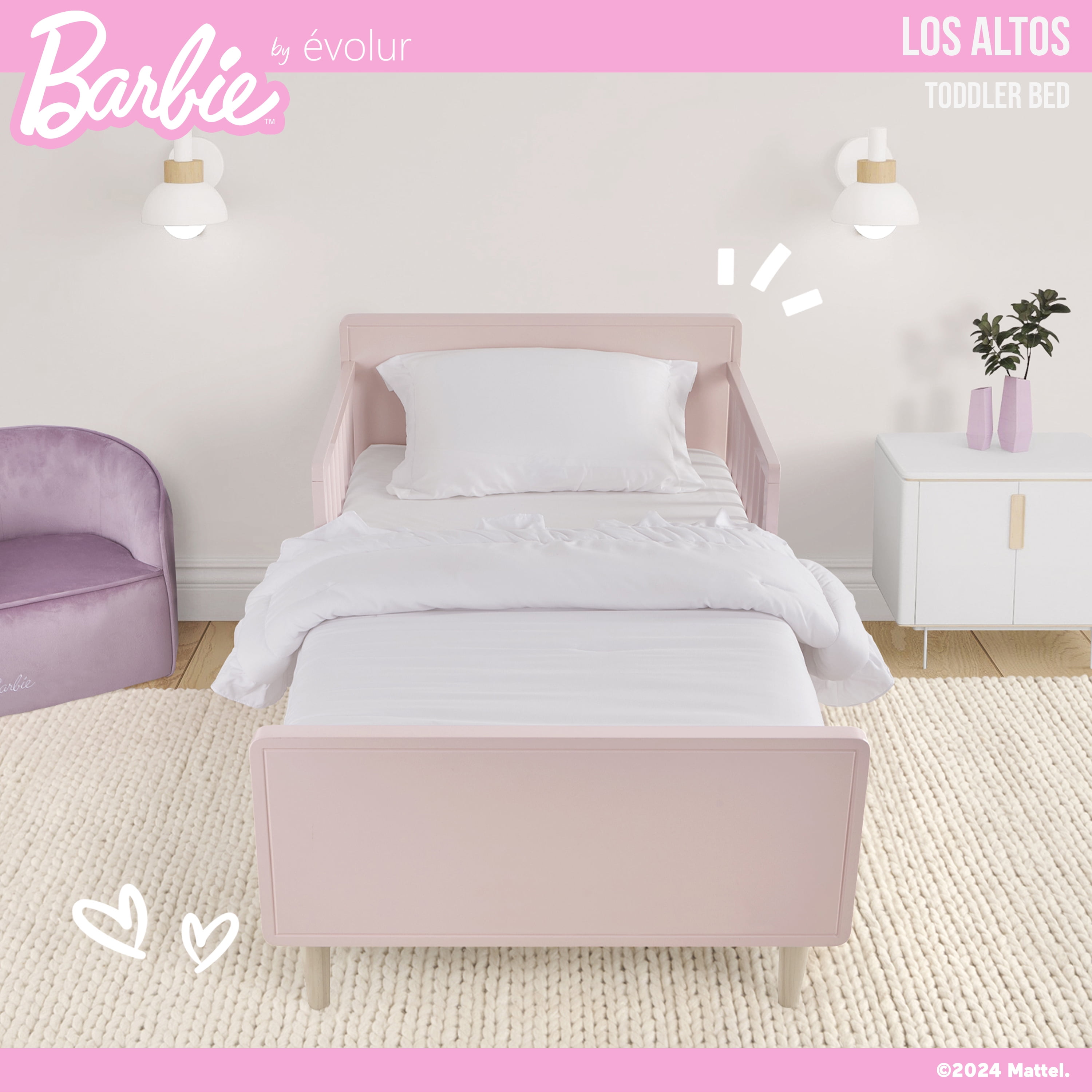 Evolur Barbie Los Altos Toddler Bed, Blush Pink