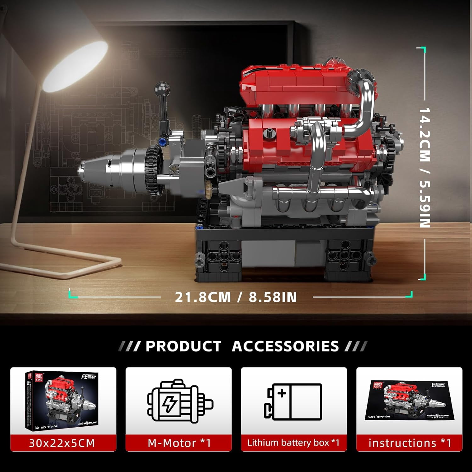 V8 Engine Model That Works - Build Your Own V8 Engine Toy, 8-Cylinder Petrol Car Engine Replica Model Building Kit (750PCS)