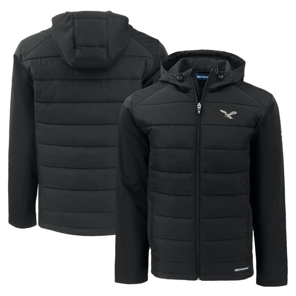 Men's Cutter & Buck Black Philadelphia Eagles Throwback Evoke Hybrid Eco Softshell Recycled Full-Zip Hoodie Jacket