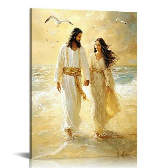 Jesus and Women Walk wall art decor Christian wall art, Jesus Canvas Wall Art Print ，Jesus Decorations Religious Christian Gifts for Church Prayer Room Living Room Home Decor Gift Wooden Framed