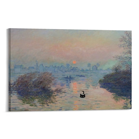 Cat Canvas Print Monet Impression Sunrise Fun Gift Wall Art Poster Decorative Painting Canvas Wall Art Living Room Posters Bedroom Painting 16x24inch(40x60cm)