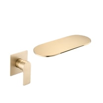 Wall Mount Bathtub Faucet Brushed Nickel, Single Handle Modern Bathroom Sink Faucet with Rough-In, High Flow Waterfall Tub Spout Brushed Gold   Wall Mounted Faucets   Stainless Steel