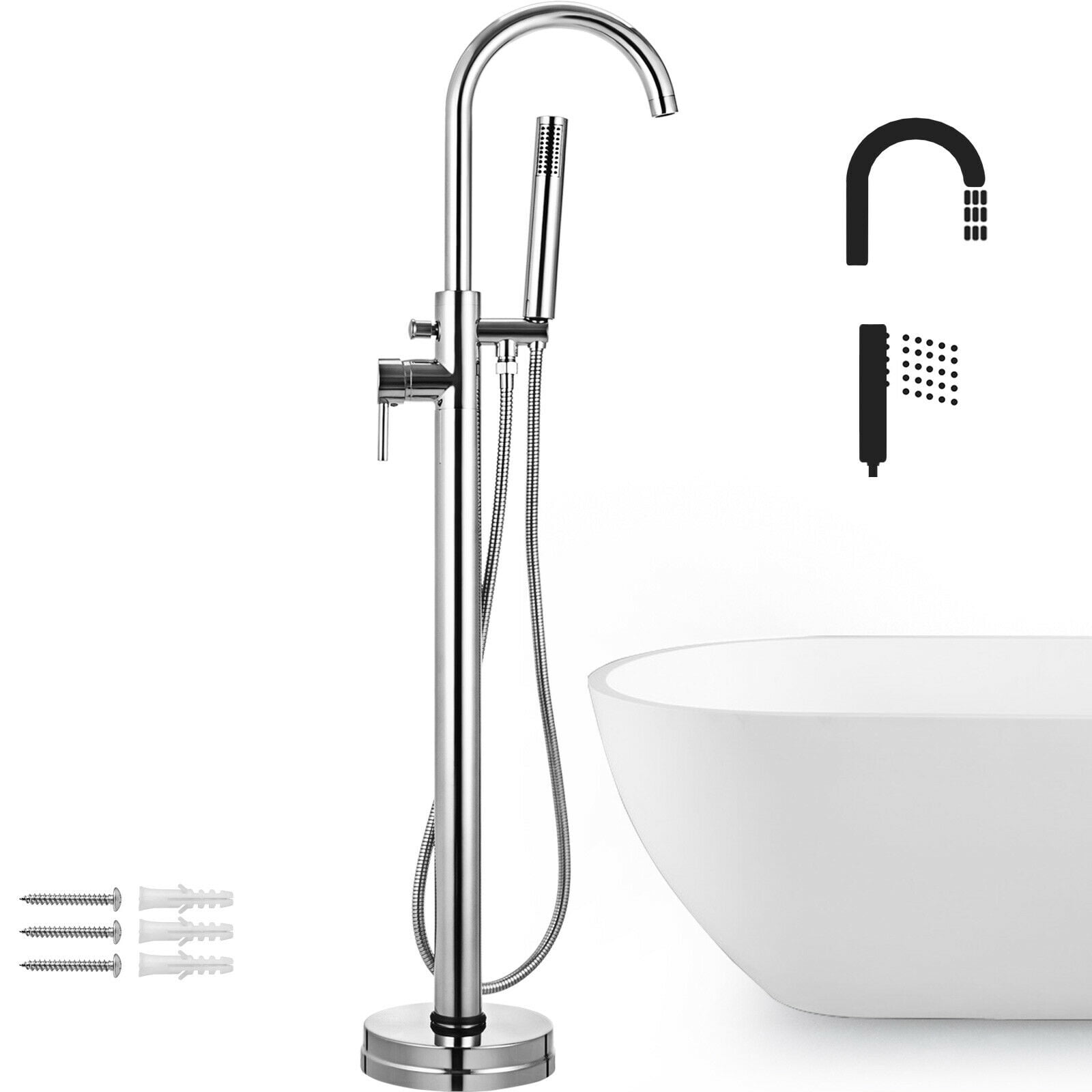 VEVOR Brass chrome plated Free Standing Bathtub Shower Mixer Taps with