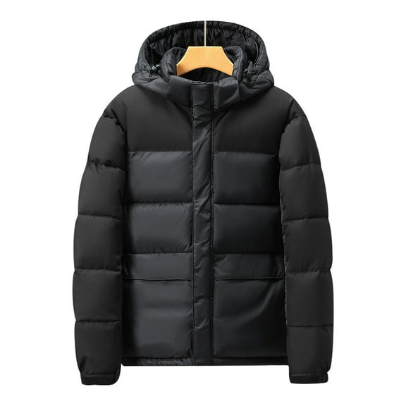 Men's Winter Fashion Spliced Sleeve Casual Jacket with Hood for Outdoor Warmth and Comfort