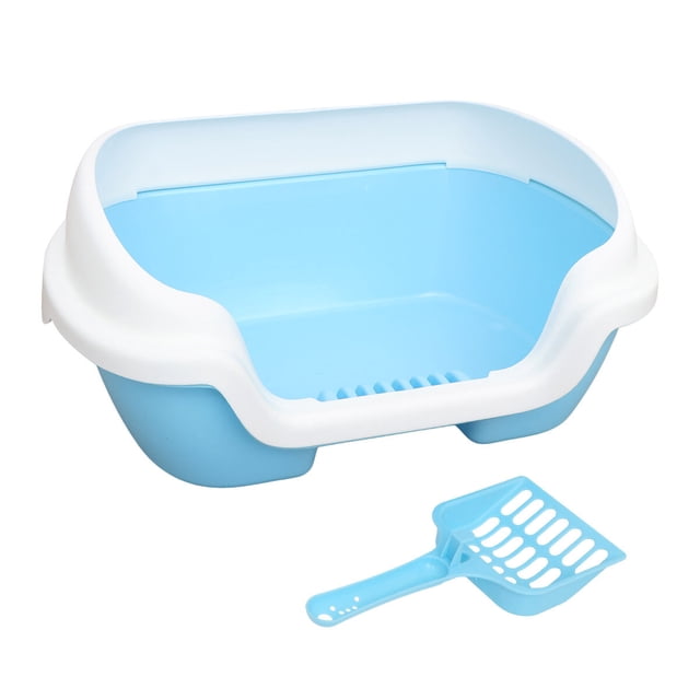 Semi-Enclosed Cat Litter Box Practical Cat Cleaning Bath Basin Plastic Cat Toilet (Blue, Size M)