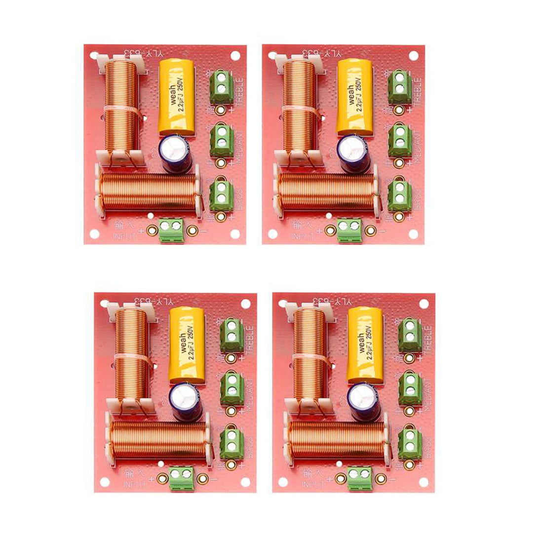 4Pcs 200W 3 Way Audio Speaker Crossover Treble + Midrange + Bass Crossover Speakers Filter