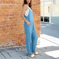 thumbnail image 5 of One Piece Jumpsuits for Women Summer Casual Spaghetti Strap Suspender Overalls Romper Long Pants with Pockets (L, Light Blue), 5 of 6