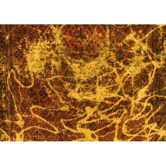 Ahgly Company Machine Washable Indoor Rectangle Abstract Yellow Modern Area Rugs, 7' x 9'