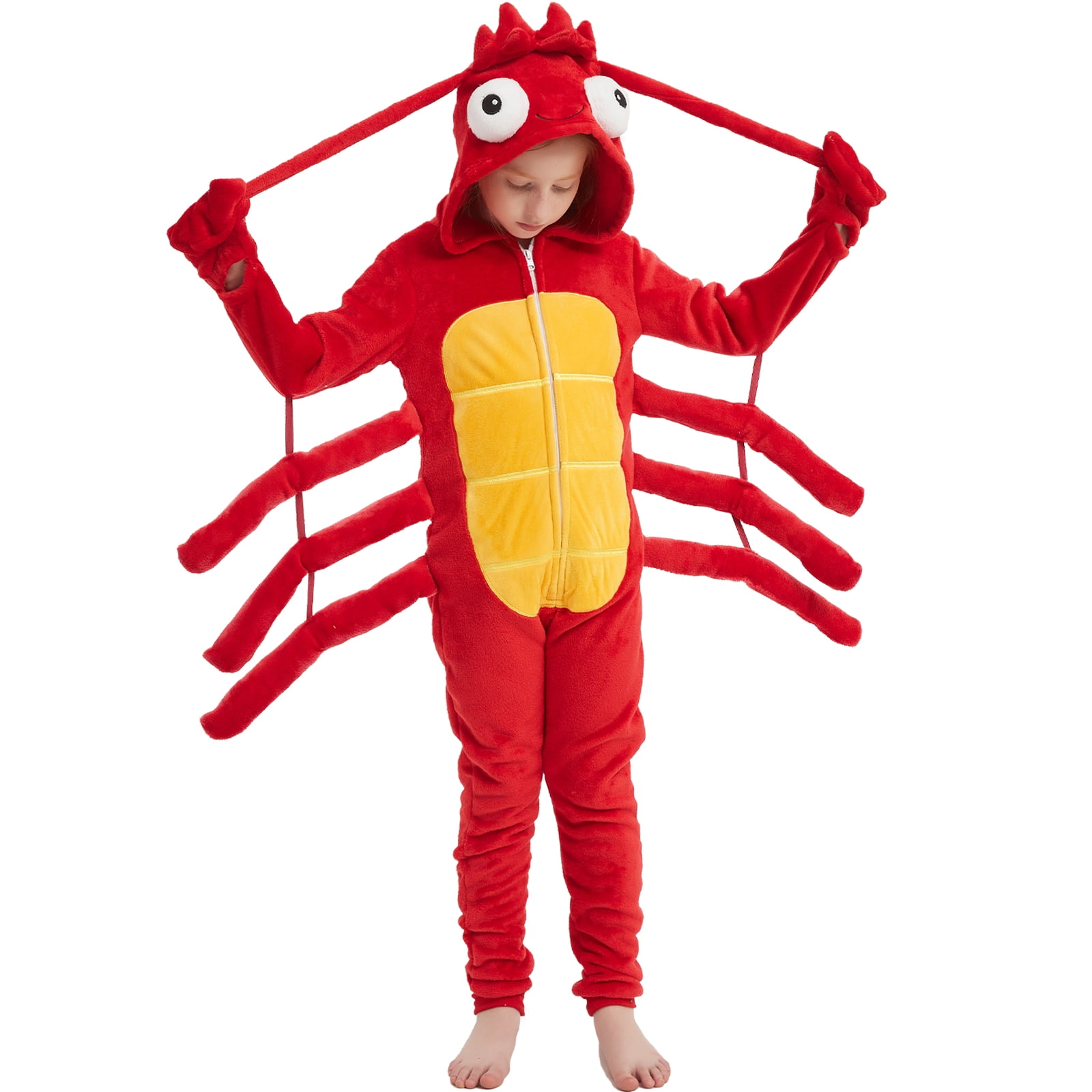 SWEETXIN Kids Lobster One-Piece Pajamas Halloween Snug Plush Costume Sleepwear Christmas Gifts for Girls Boys 12Years