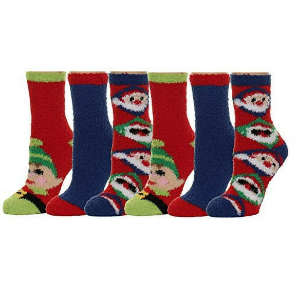 Fuzzy and Soft Christmas Socks, 6 Pack, Size 9-11. (6 Pairs X-mas Socks-3)
