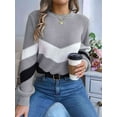 thumbnail image 4 of Womens Sweater Pullover Casual Long Sleeve Crewneck Color Block Pullover Knit Sweater for Women Grey L, 4 of 9