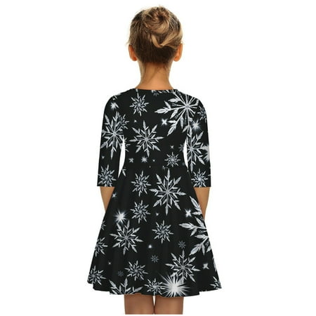 

EHTMSAK Infant Baby Toddler Child Children Kids Fall Winter Long Sleeve Dresses for Girls Christmas Dress Sundress Black 7Y-12Y M