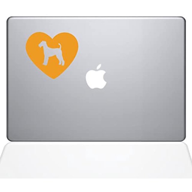 The Decal Guru Heart Airedale Terrier Decal Vinyl Sticker, 13" MacBook Pro (2016 & Newer Models), Yellow