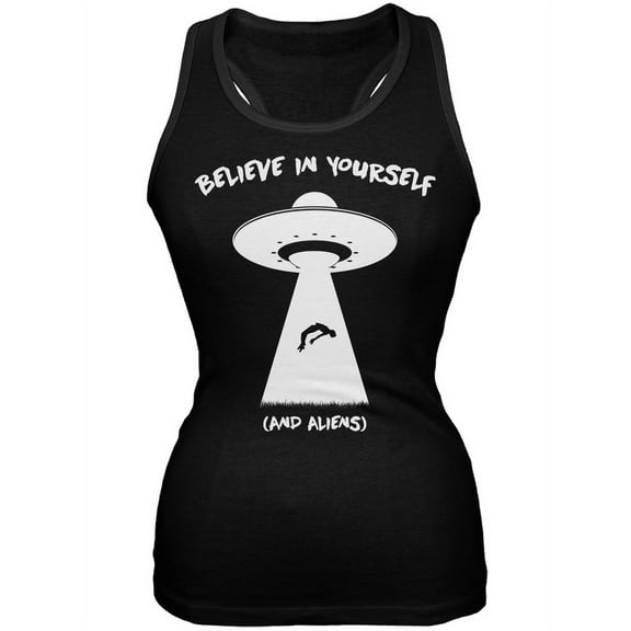 Believe In Yourself (and aliens) Black Juniors Soft Tank Top - Small