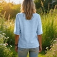 thumbnail image 5 of Womens Elbow Length Sleeve T-Shirts Crew Neck Side Button Detail Tops Solid Color Casual Summer Blouses 2XL, 5 of 5