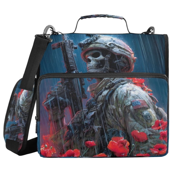 Zipper Binder 3 Rings Stationery Office Files Daily Organizer File Folder Storage Bag American Skeleton Soldier