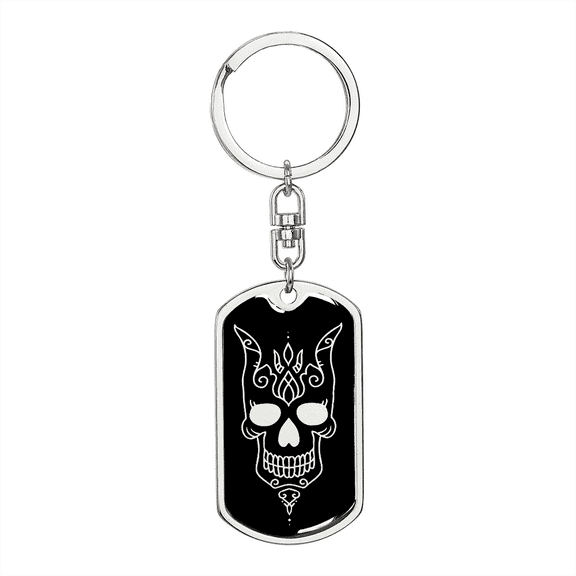 Calavera Mexican Sugar Skull 88 Stainless Steel or 18k Gold Premium Swivel Dog Tag Keychain