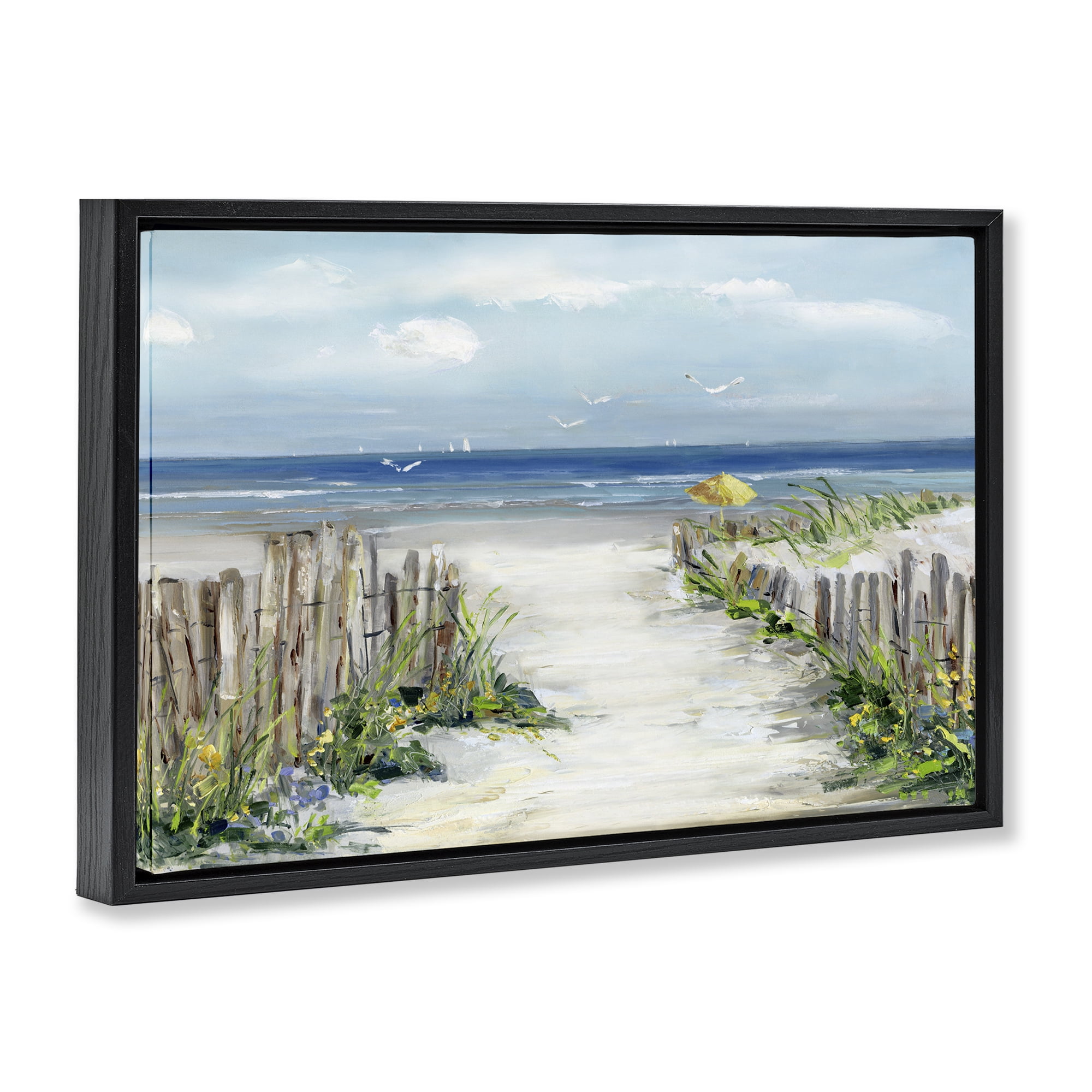 Stupell Industries Sunlit Dune Path To Ocean Black Framed Floater Canvas Wall Art, design by Sally Swatland