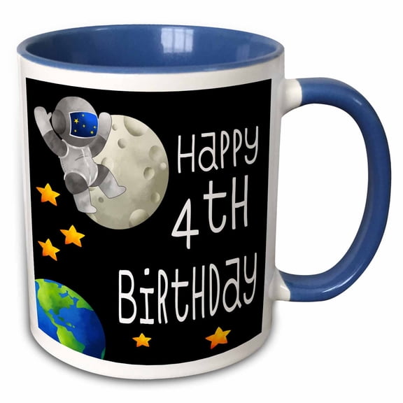3drose, Cute Astronaut Space Themed Happy 4th Birthday, 11oz Two-tone Blue Mug
