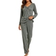 thumbnail image 5 of MecTo Pajamas Set for Women Casual Long Sleeve Twist‑front Ruffled Cuffs Sleepwear Loungewear,PJ Set 2 Piece (Women's), 5 of 9