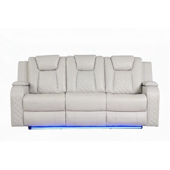 BENZ Power Reclining Sofa with Faux Leather Ice - One-touch Control & LED Lighting