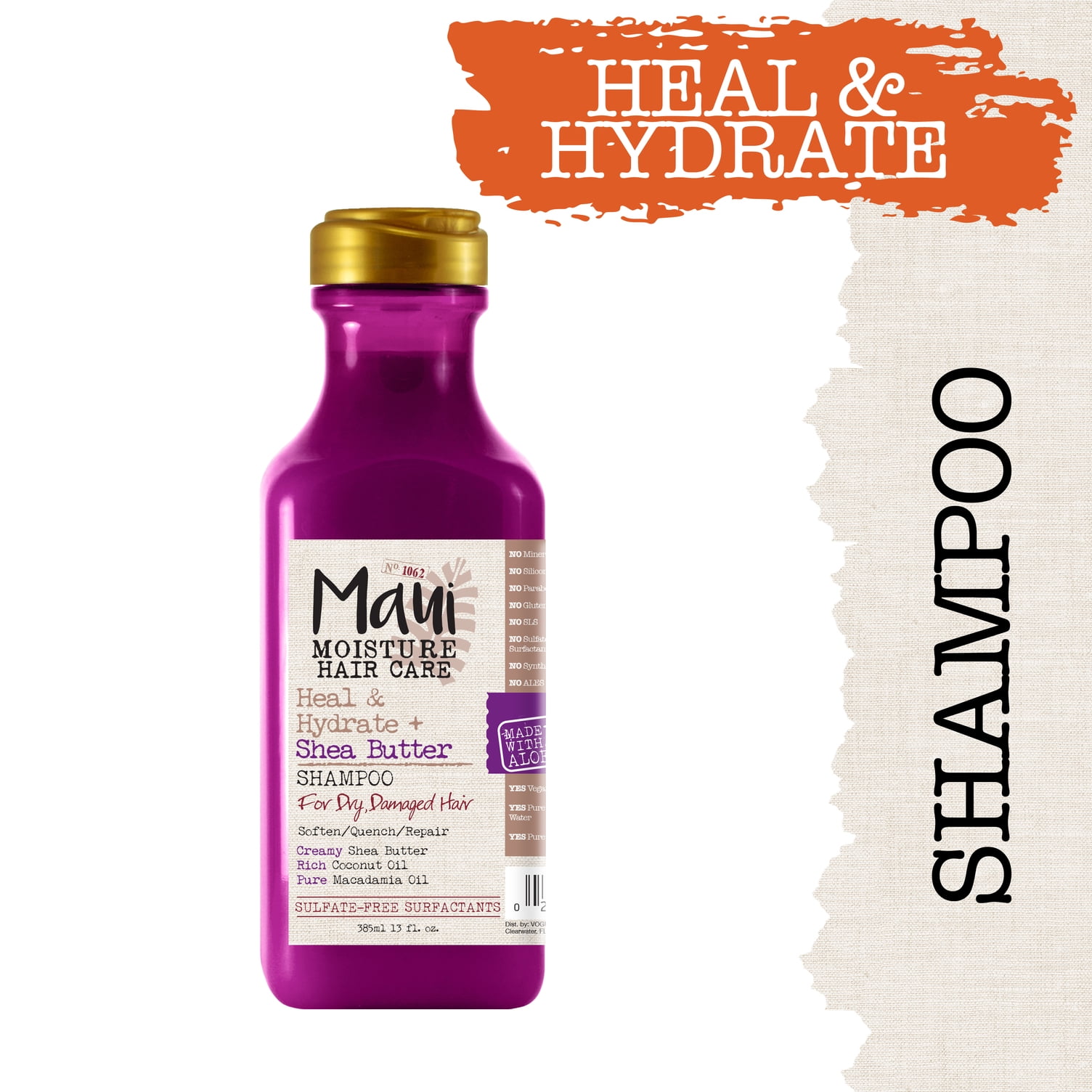 Maui Moisture Heal & Hydrate + Shea Butter, Shampoo, 13 FL OZ