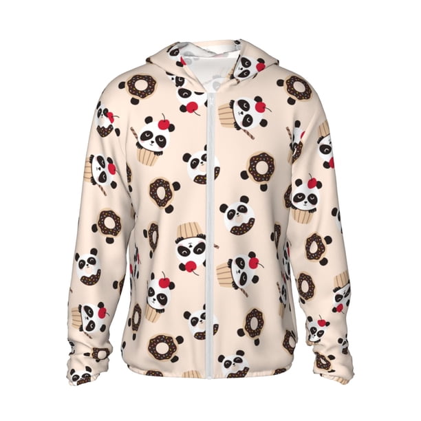 Balery Panda Ice Creams Donuts Sudadera ligera de manga larga con capucha y protección solar UPF 50+ para hombre y mujer, ideal para pesca y running-3X-Large